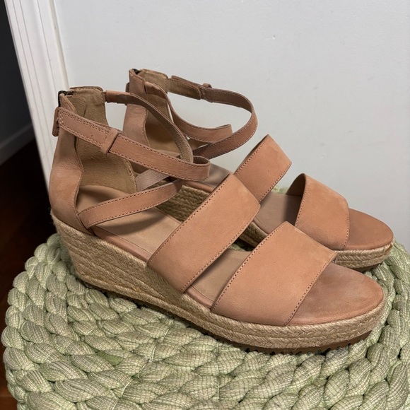EILEEN FISHER Wali Latte Tan Nubuck Strappy Espadrille Wedge Sandals - Picture 3 of 8